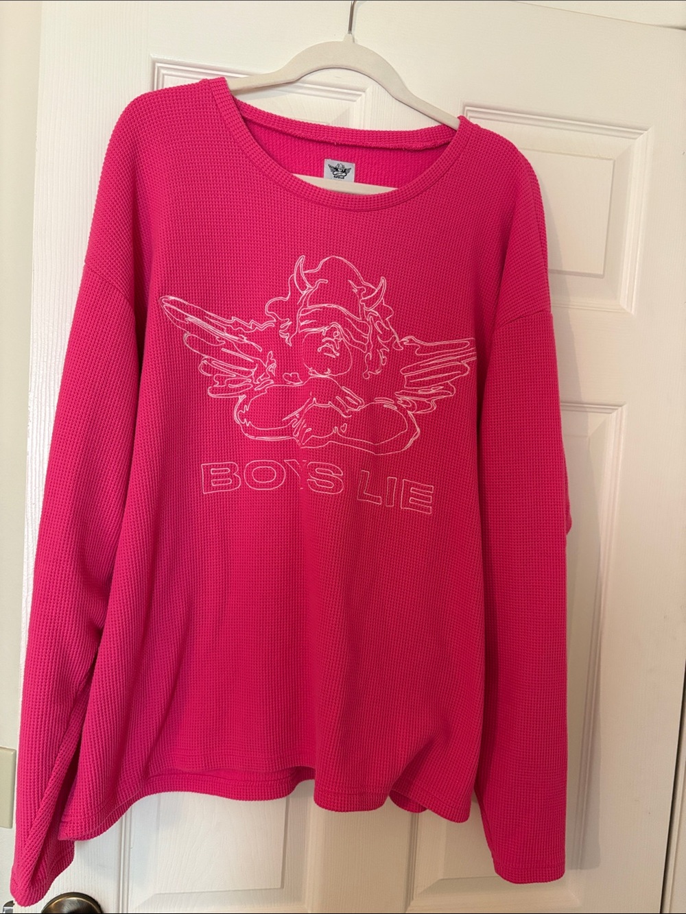 Boys Lie Hot Pink Waffle Knit Top with Cherub Label NWOT